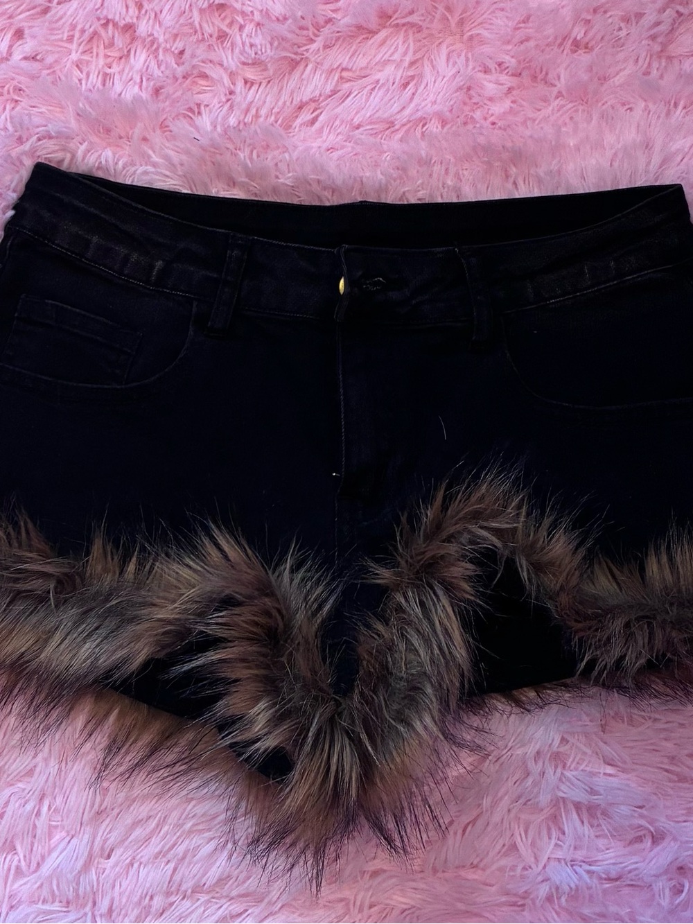 Faux Fur-Trim Denim Shorts